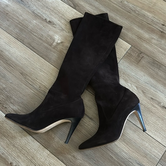 Manolo blahnik brown suede kneed high boots 36.5 6.5 stretchy - Picture 1 of 8